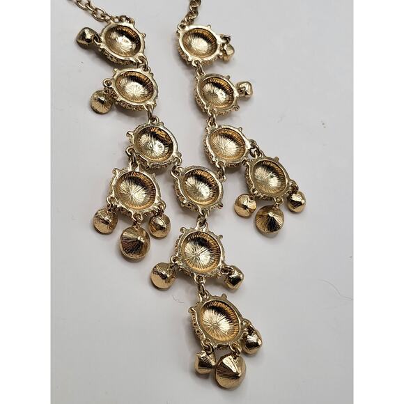 Vintage Gold Tone Rhinestone Statement Bib Necklace - Picture 9 of 10